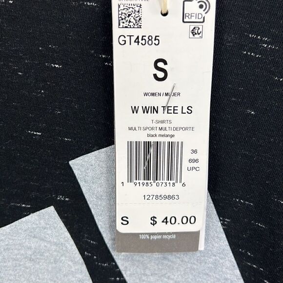 Adidas Winners 2.0 Primegreen Graphic Long Sleeve Tee Black Melange Size S - Picture 3 of 6